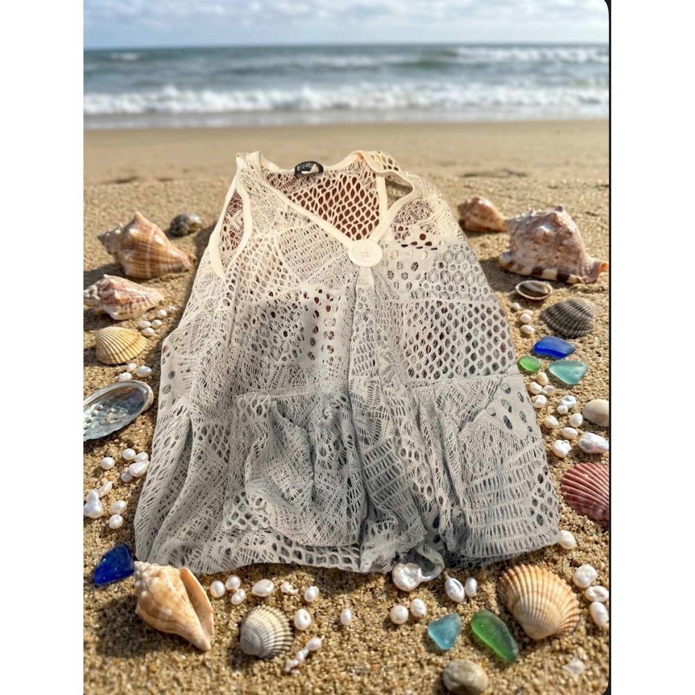 Step In Style White‎ Gray Ombre Boho Mesh Top Crochet Vest Coverup Sz XL